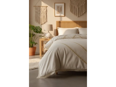 BATTAL Boy Ham Keten Jüt Dantelli Nevresim Seti