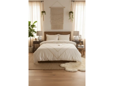 BATTAL Boy Ham Keten Jüt Dantelli Nevresim Seti