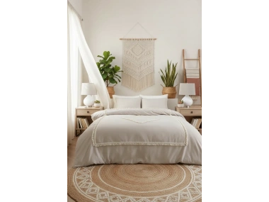 BATTAL Boy Bej Renk Çift Baklava Nevresim Seti