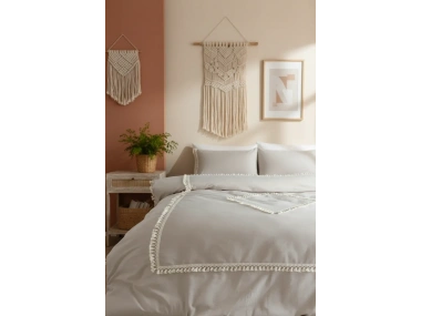 BATTAL Boy Bej Renk Çift Baklava Nevresim Seti