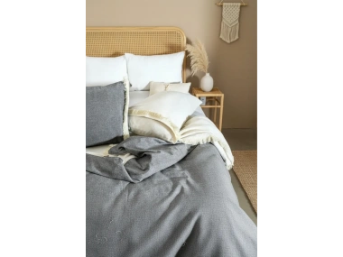 BATTAL Boy Bej Gri Krem Çift Renk Nevresim Seti