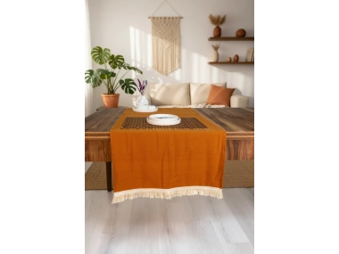 Tarçın (Kiremit) Renk Keten Püsküllü Runner