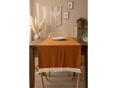 Tarçın (Kiremit) Renk Keten Püsküllü Runner