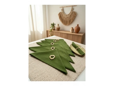 Premium Haki Yeşil 6lı Peçete TAKIMI (toka hediyeli) 40x40