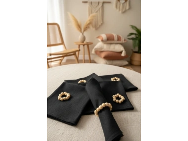 Premium Keten Siyah 6LI (TOKA HEDİYELİ ) Peçete Takımı