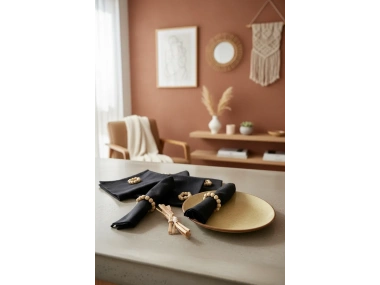 Premium Keten Siyah 6LI (TOKA HEDİYELİ ) Peçete Takımı