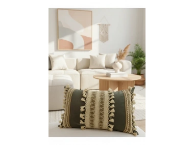 Mat Gri Kahverengi Dantelli Kırlent Kırlent Kılıfı (35 x 55)