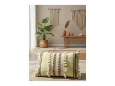 Sarı Kahverengi Dantelli Kırlent Kırlent Kılıfı (35 x 55)