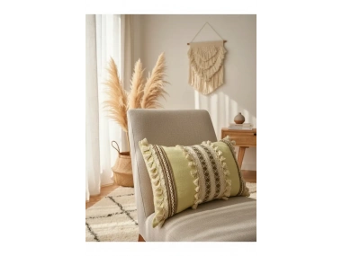 Sarı Kahverengi Dantelli Kırlent Kırlent Kılıfı (35 x 55)