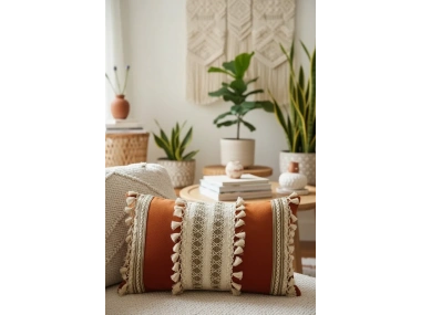 Kiremit Rengi Üçlü Kahve Dantelli Kırlent Kırlent Kılıfı