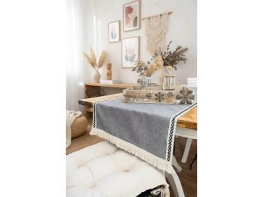 Gri Antrasit Siyah Şeritli Püsküllü Runner