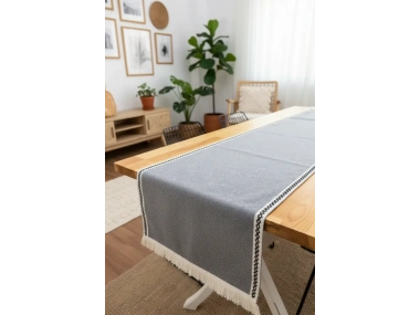 Gri Antrasit Siyah Şeritli Püsküllü Runner