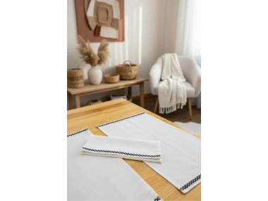 Ham Keten Krem Siyah Şeritli Amerikan Servis