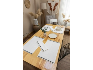 Ham Keten Krem Siyah Şeritli Amerikan Servis