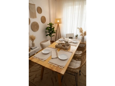 Bej Renk 6lı Kahve Ponponlu Amerikan Servisi