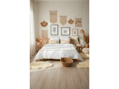 Beyaz Pamuk Keten Kare Püsküllü Çift Kişilik Nevresim Takımı