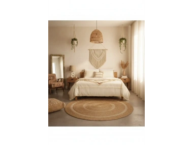 Beyaz Pamuk Keten Renkli Püsküllü Çift Kişilik Nevresim Takımı