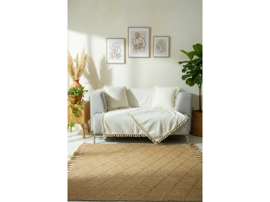 Ham Keten Otantik Koltuk Örtüsü Koltuk Şalı