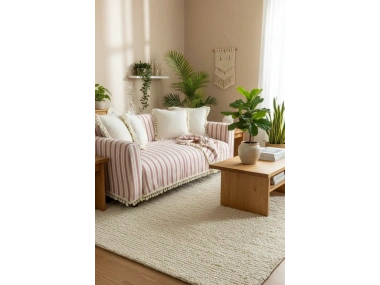 Bordo Çizgili Ham Ponponlu Otantik Koltuk Örtüsü Koltuk Şalı