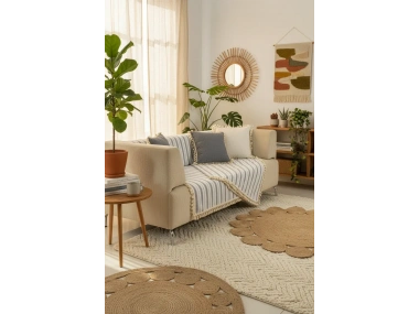 Gri Çizgili Otantik Keten Koltuk Örtüsü