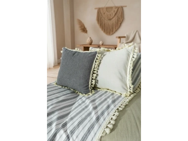 Gri Çizgili Otantik Keten Koltuk Örtüsü