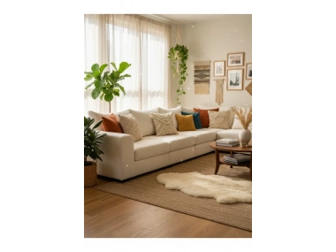 Ham Keten Çoklu Püsküllü Kare Kırlent Kırlent Kılıfı 43x43