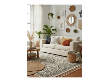 Ham Keten Baklava Mozaik Püsküllü Kırlent Kırlent Kılıfı 35x55