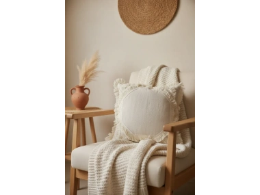 Ham Keten Baklava Mozaik Püsküllü Kırlent Kırlent Kılıfı 35x55