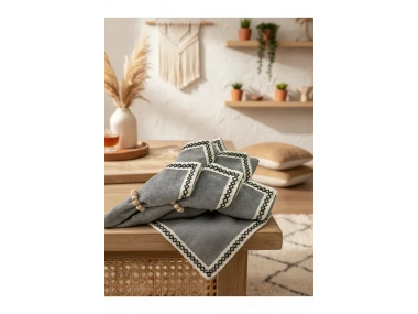 ANTRASİT Siyah Şeritli Peçete 40x40 TOKA HEDİYELİ 6LI
