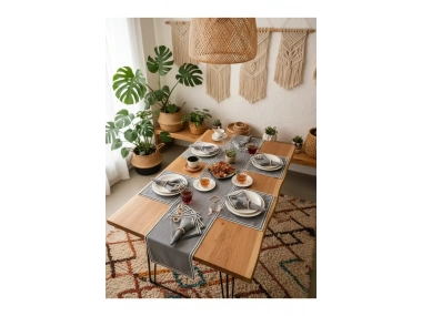 ANTRASİT Siyah Şeritli Peçete 40x40 TOKA HEDİYELİ 6LI