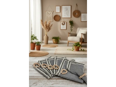 ANTRASİT Siyah Şeritli Peçete 40x40 TOKA HEDİYELİ 6LI