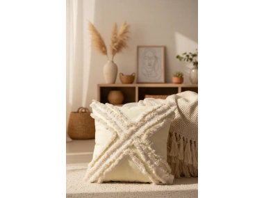 Sarı Renk Keten Çoklu Püsküllü Kırlent Kırlent Kılıfı