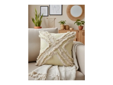 Sarı Renk Keten Çoklu Püsküllü Kırlent Kırlent Kılıfı