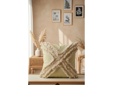 Sarı Renk Keten Çoklu Püsküllü Kırlent Kırlent Kılıfı