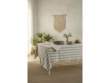 GRİ Çizgili Otantik Masa Örtüsü