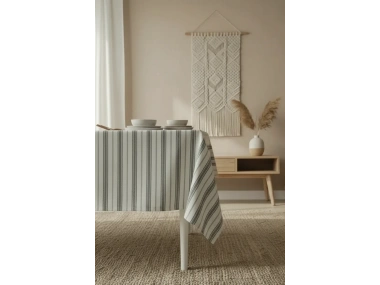 GRİ Çizgili Otantik Masa Örtüsü