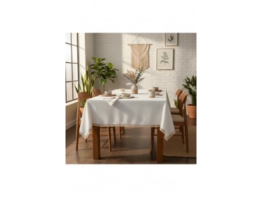 Organik Ham Keten Krem PASALI SAÇAKLI Masa Örtüsü