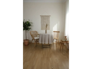 Bej Ham Ponponlu YUVARLAK Masa Örtüsü