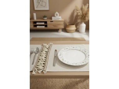 8Lİ KETEN KAHVERENGİ ŞERİTLİ AMERİKAN SERVİS SETİ [35X55]