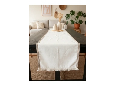 Özel Tasarım Jütlü Püsküllü Runner Masa Örtüsü [45x150]