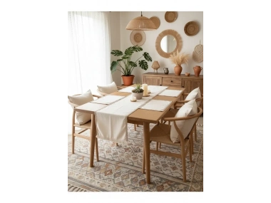 Özel Tasarım Jütlü Püsküllü Runner Masa Örtüsü [45x150]