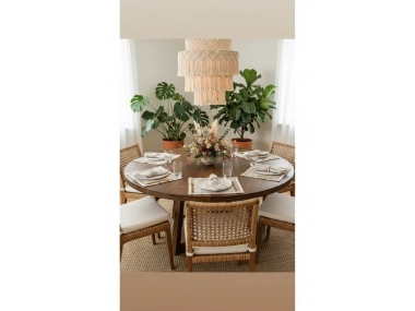 6LI Bej Keten Püsküllü (AHŞAP TOKA HEDİYELİ) Peçete takımı