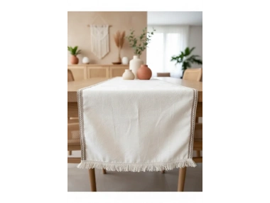Özel Tasarım Jütlü Püsküllü Runner Masa Örtüsü [45x150]