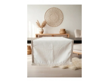 Özel Tasarım Jütlü Püsküllü Runner Masa Örtüsü [45x150]