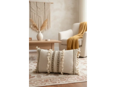 Özel Tasarım Kahverengi Dantelli Krem Kırlent Kırlent Kılıfı [35x55]