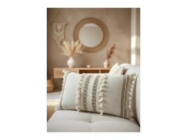 Özel Tasarım Kahverengi Dantelli Krem Kırlent Kırlent Kılıfı [35x55]