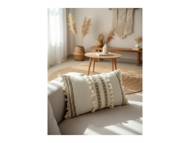 Özel Tasarım Kahverengi Dantelli Krem Kırlent Kırlent Kılıfı [35x55]