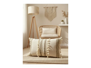 Özel Tasarım Kahverengi Dantelli Krem Kırlent Kırlent Kılıfı [35x55]