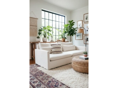 3Püsküllü Ara Desenli Keten Krem Kırlent Kırlent Kılıfı