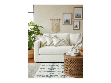 Çapraz Çoklu Püsküllü Keten Krem Kırlent Kırlent Kılıfı (35 x 55)